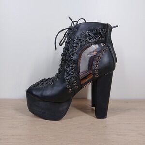 Nasty Gal & Jeffrey Campbell Boots Womens 8.5 Black Platform Lace Up Peep Toe